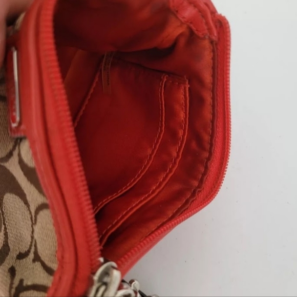 Coach Fabric Wristlet Canvas and Leather Khaki and Red 6"W x 4"H - Picture 4 of 7